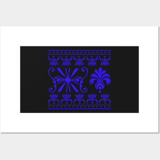 Bright Blue And Yellow Ethnic Boho Chic Pattern Posters and Art